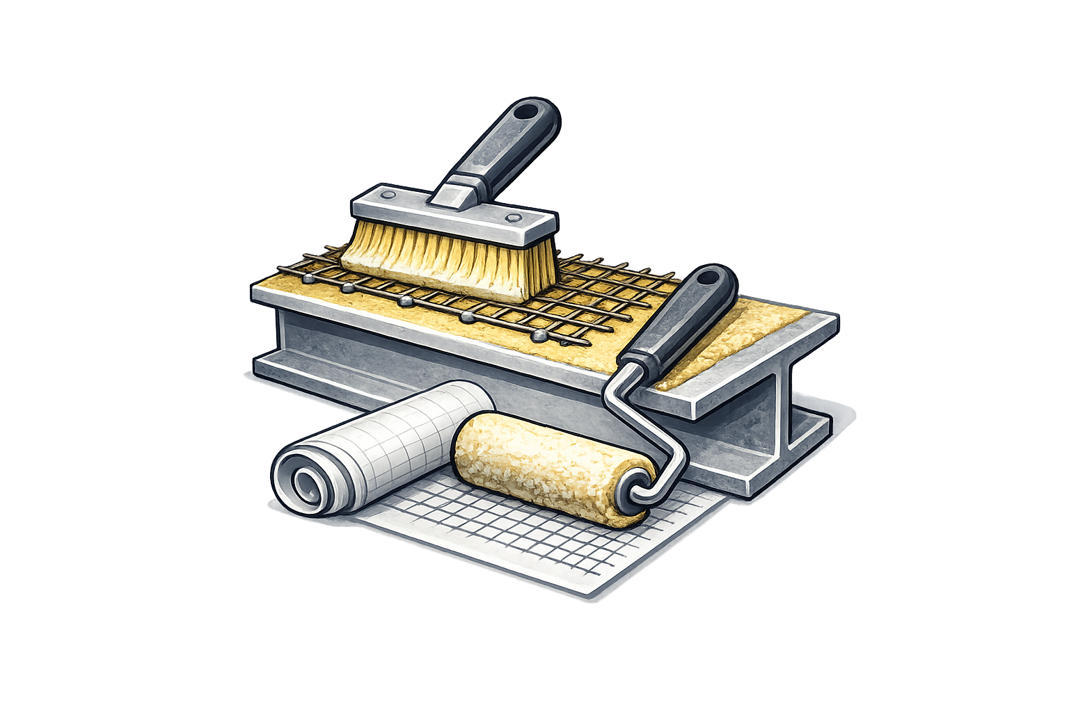Préparation des supports avec grillage Nergalto pour flocage