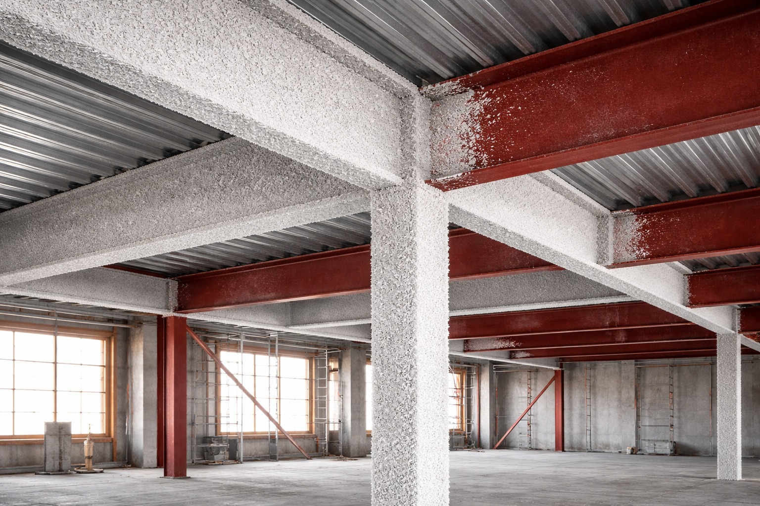 flocage coupe-feu charpente métallique