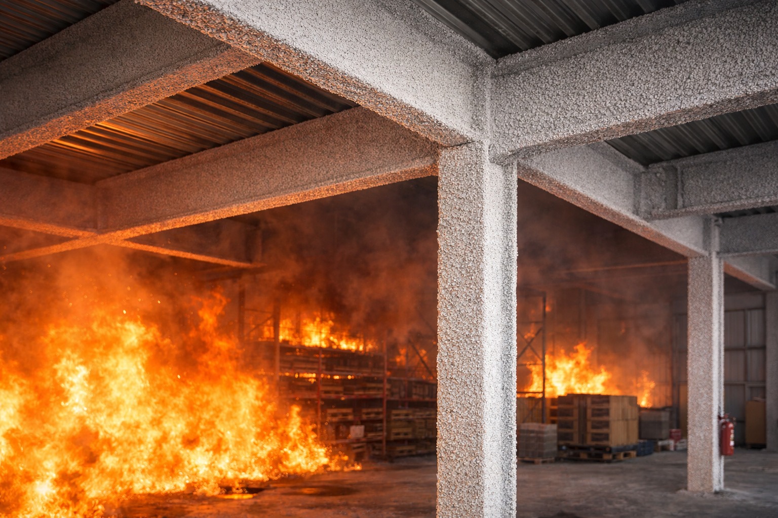 flocage poutre acier protection incendie