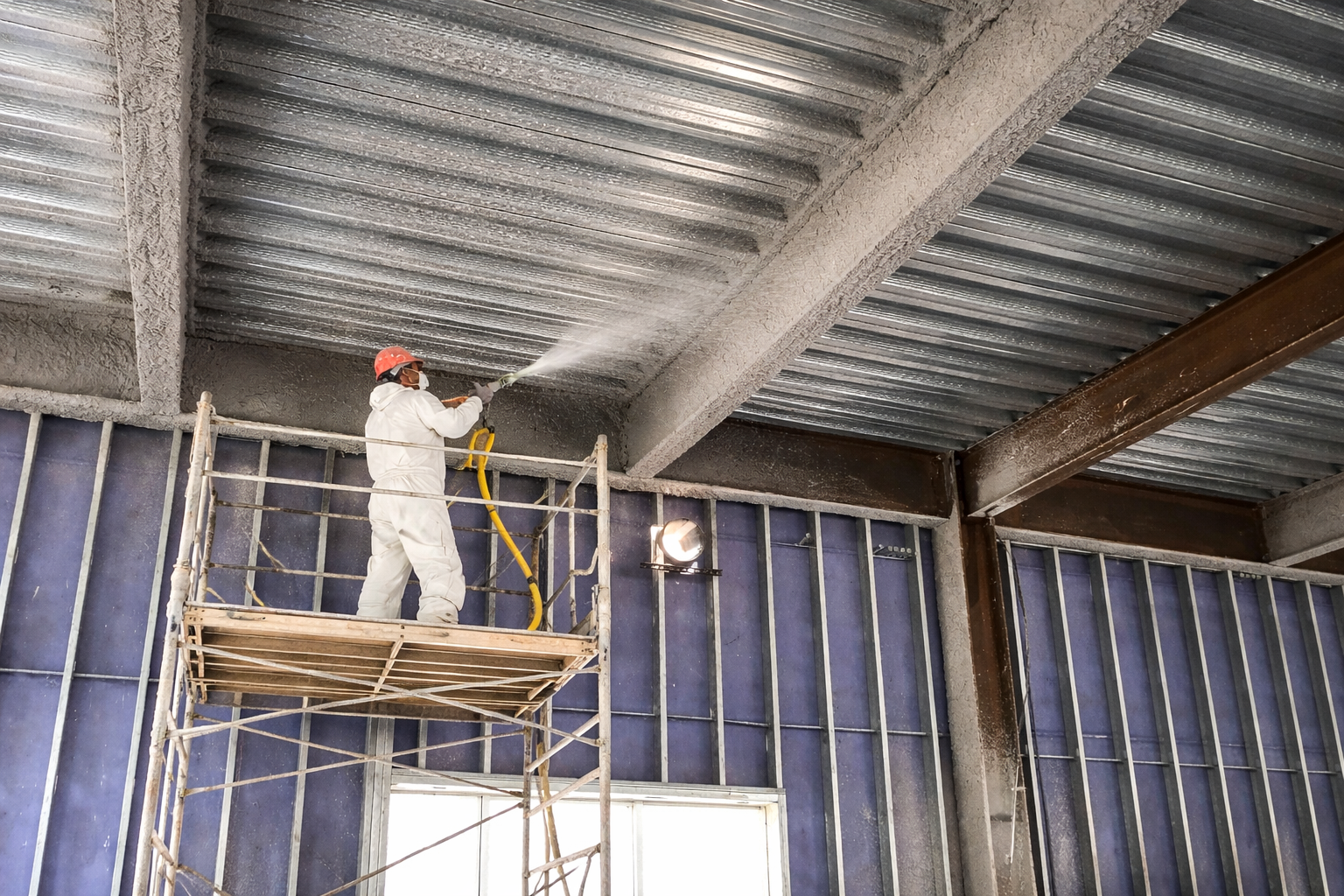 Flocage coupe-feu sur bac acier collaborant en sous-face de plancher