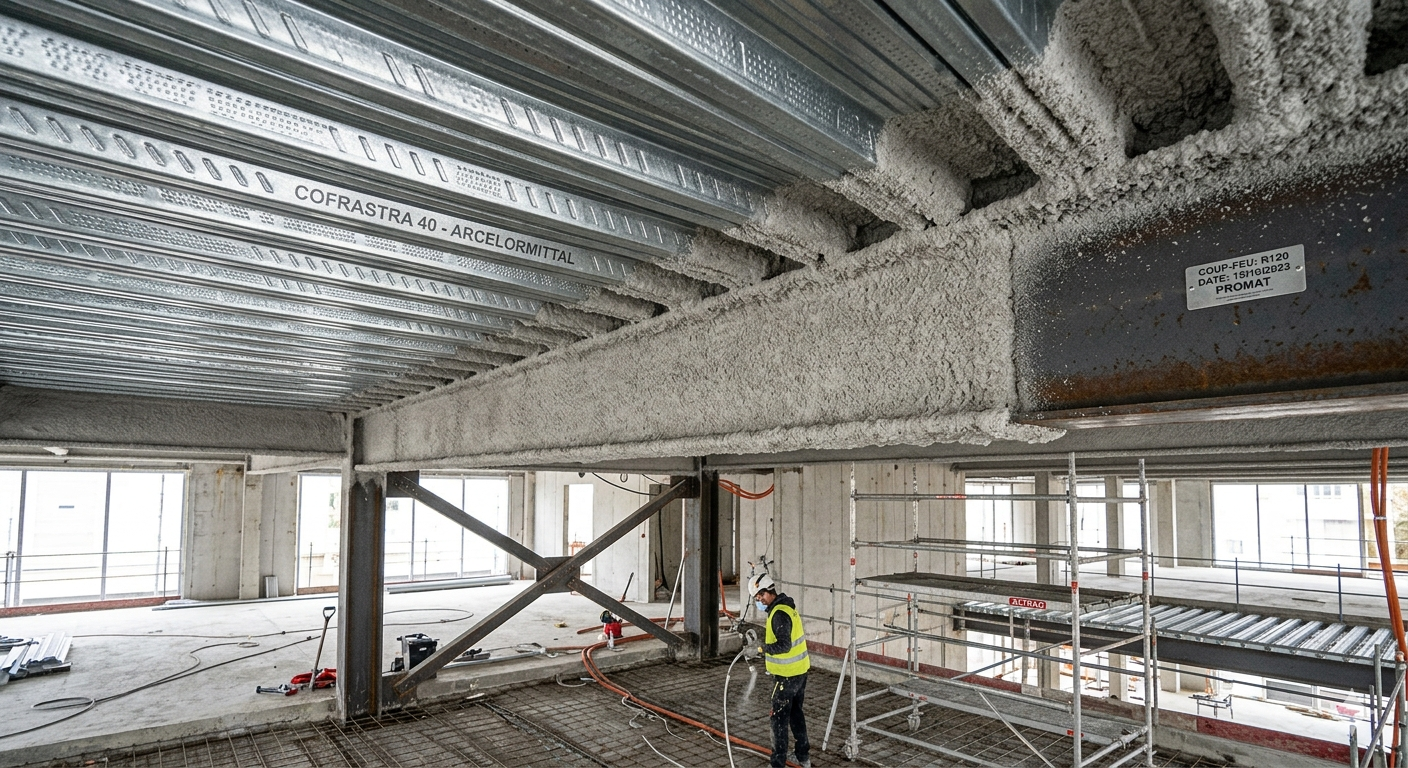 Profil de bac acier collaborant protégé contre l’incendie