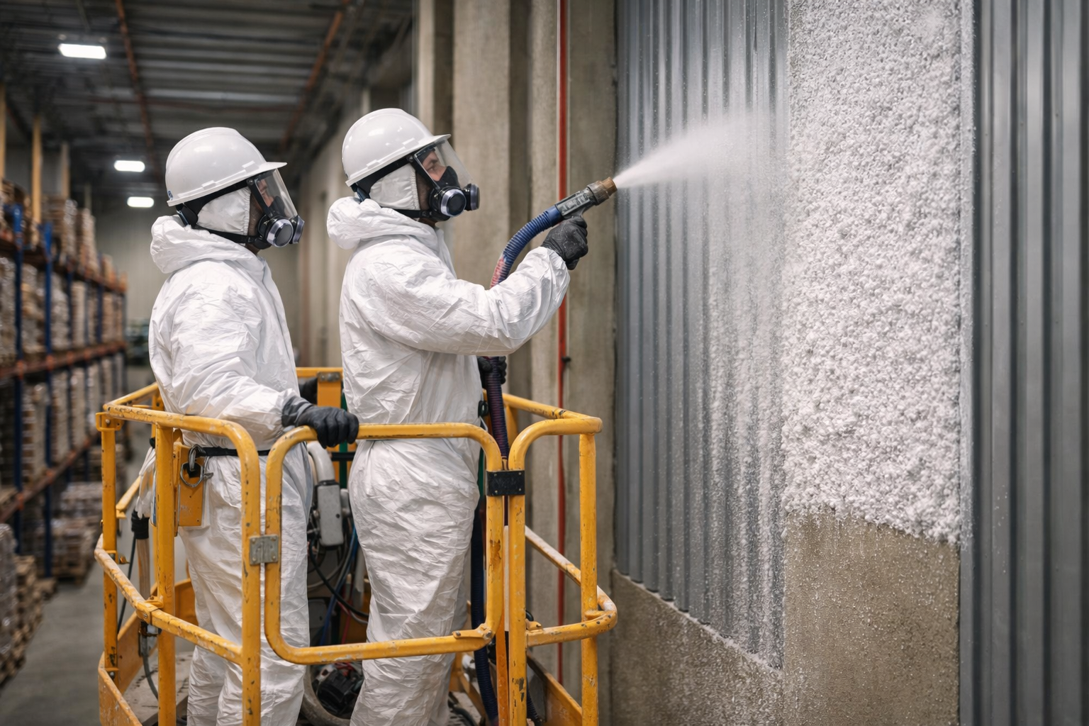 Protection incendie de bardage acier par projection de flocage coupe-feu